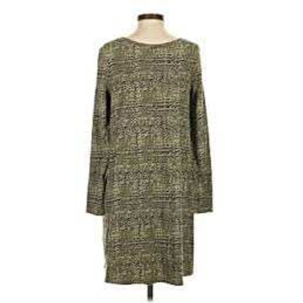 PACT Revive Organic Cotton Long Sleeve Swing Dress Black Camoflauge Print Size S